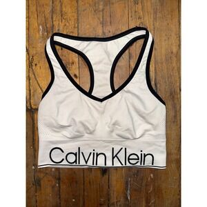 Calvin Klein Size Small Sports Bra Women's White Black Seamless Low-Impact Logo